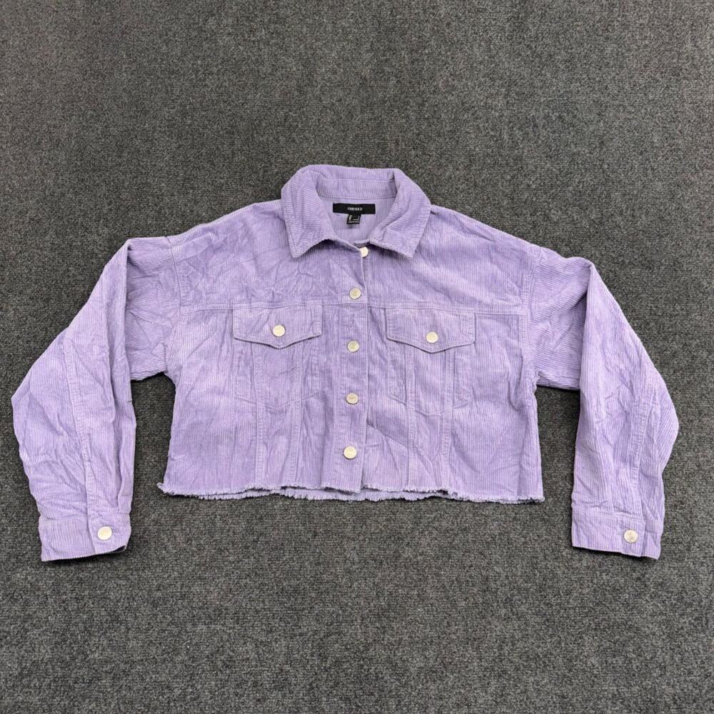 Forever 21 Jacket Women's Large Lilac Corduroy Cropped Bomber Windbreaker Coat